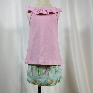 Charming Pink Ruffle Top and Tropical Skort Set Size 4